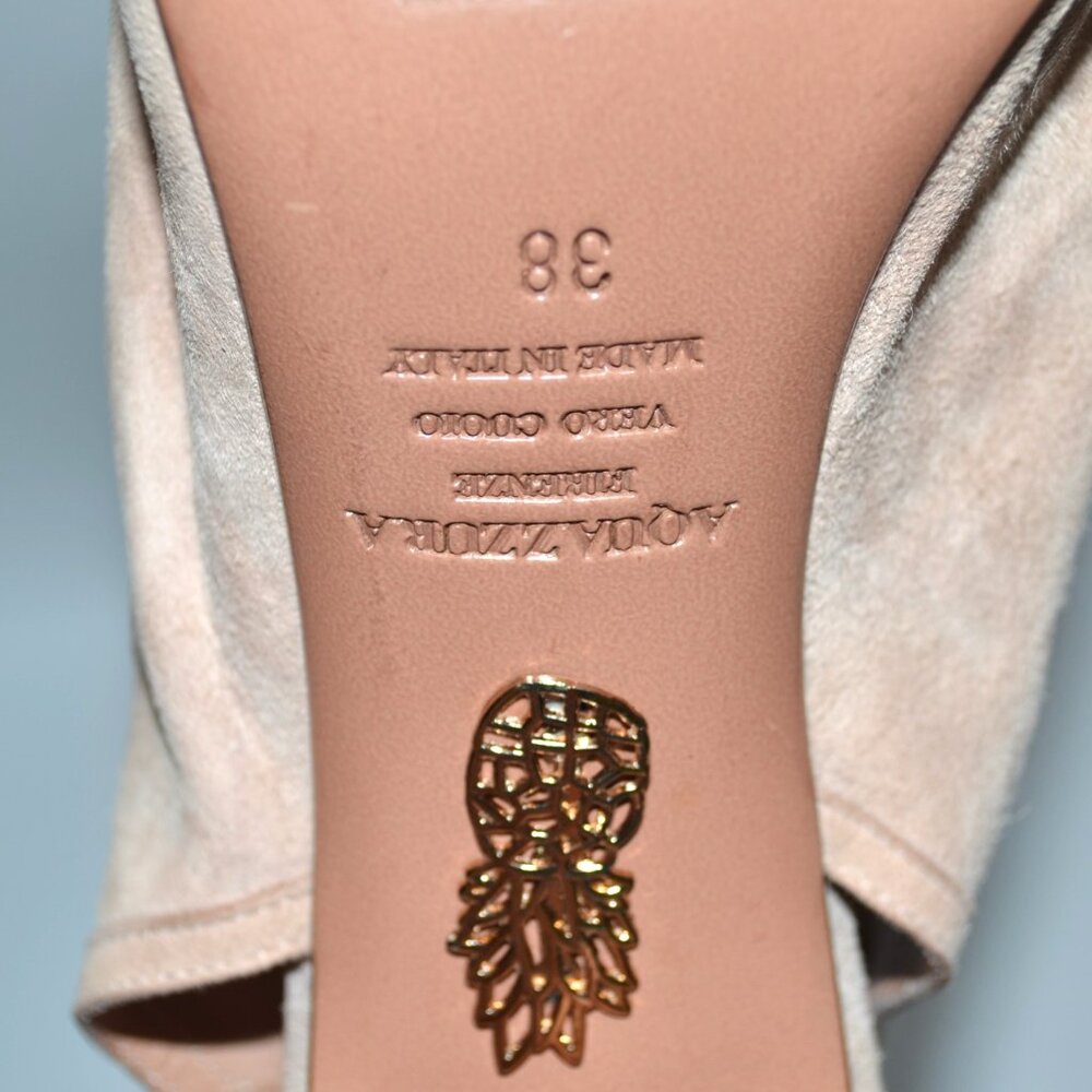 Aquazzura Nude Get Me Everywhere 105 Suede Sandal Heels SIZE 8 EU 38 - Picture 7 of 9
